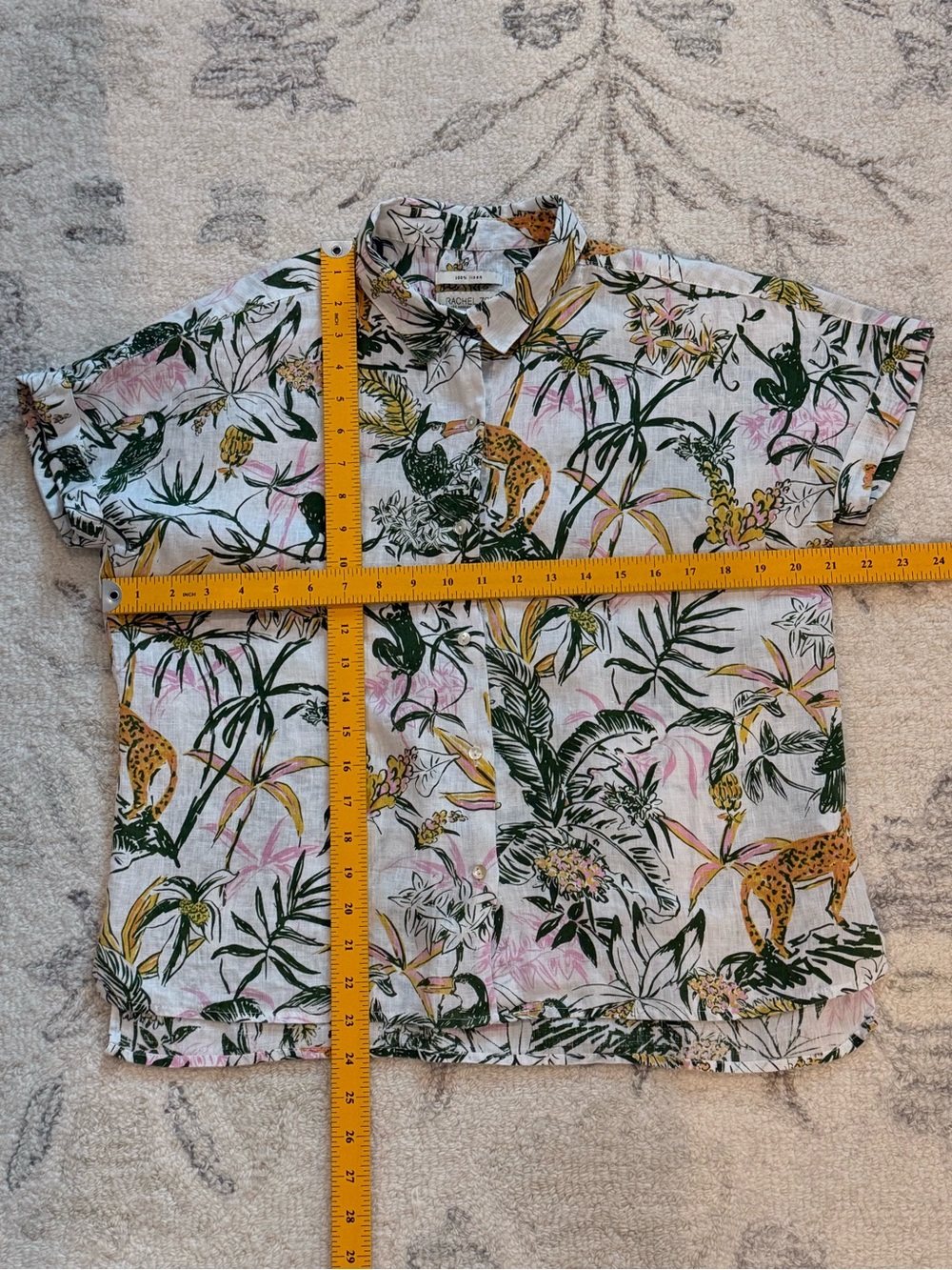 Rachel Zoe 100% Linen Tropical Jungle Animal Print Button Down Shirt S - Picture 9 of 9